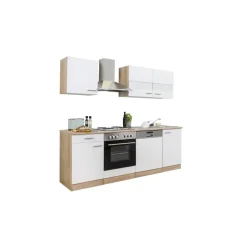 Küchenzeile 'Merle' mit E-Geräten KB220ESW weiß/eichefarben 220 cm