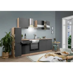 Küchenzeile 'Merle' mit E-Geräten KB240ESGC grau/eichefarben 240 cm