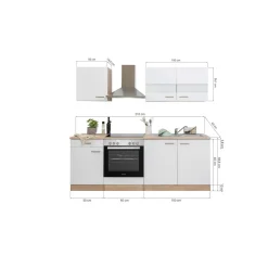 Küchenzeile 'Merle' mit E-Geräten KB210ESSC schwarz/eichfarben 210 cm