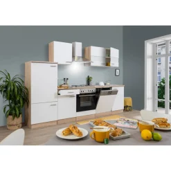 Küchenzeile 'Merle' mit E-Geräten KB280ESW weiß/eichefarben 280 cm