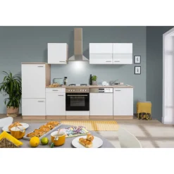 Küchenzeile 'Merle' mit E-Geräten KB280ESW weiß/eichefarben 280 cm
