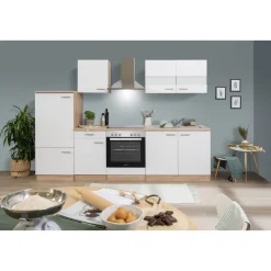 Küchenzeile 'Merle' mit E-Geräten KB270ESWC weiß/eichefarben 270 cm