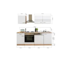 Küchenzeile 'Merle' mit E-Geräten KB220ESS schwarz/eichefarben 220 cm