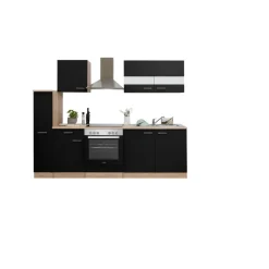 Küchenzeile 'Merle' mit E-Geräten KB240ESSC schwarz/eichefarben 240 cm