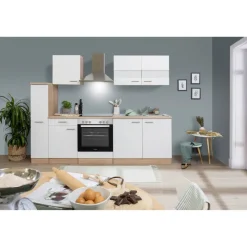 Küchenzeile 'Merle' mit E-Geräten KB240ESWC weiß/eichefarben 240 cm