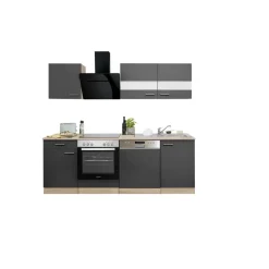 Küchenzeile 'Merle' mit E-Geräten KB220ESGSSC grau/eichefarben 220 cm