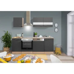 Küchenzeile 'Merle' mit E-Geräten KB220ESGC grau/eichefarben 220 cm