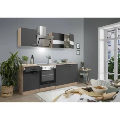 Küchenzeile 'Merle' mit E-Geräten KB210ESGSC grau/eichefarben 210 cm