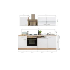 Küchenzeile 'Merle' mit E-Geräten KB220ESSS schwarz/eichefarben 220 cm