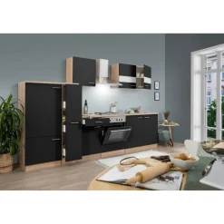 Küchenzeile 'Merle' mit E-Geräten KB300ESS schwarz/eichefarben 300 cm