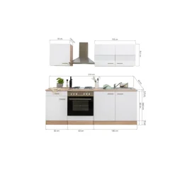Küchenzeile 'Merle' mit E-Gräten KB210ESW weiß/eichefarben 210 cm