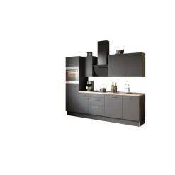 Küchenzeile mit E-Geräten 'OPTIkoncept Ingvar420' anthrazit matt 270 cm