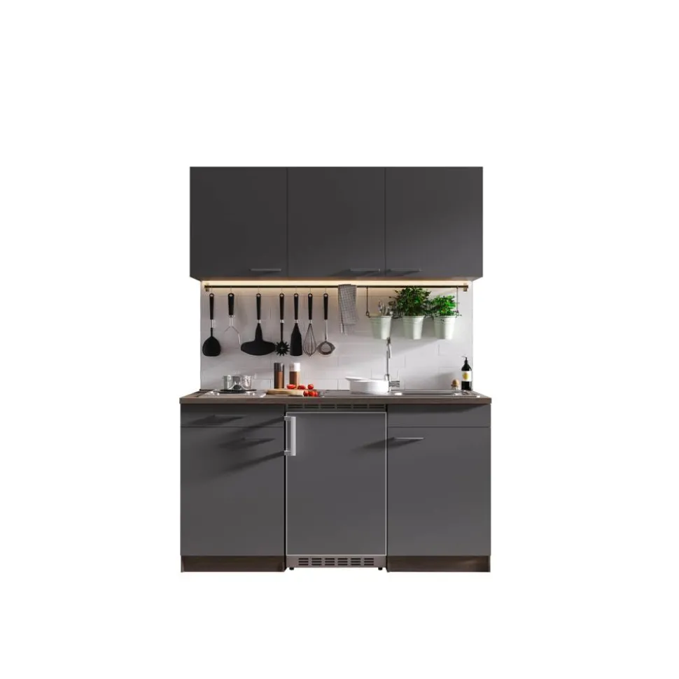 Küchenzeile 'Oliver' mit E-Geräten grau/eichefarben 150 cm