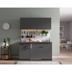 Küchenzeile 'Oliver' mit E-Gerätengrau/eichefarben 150 cm