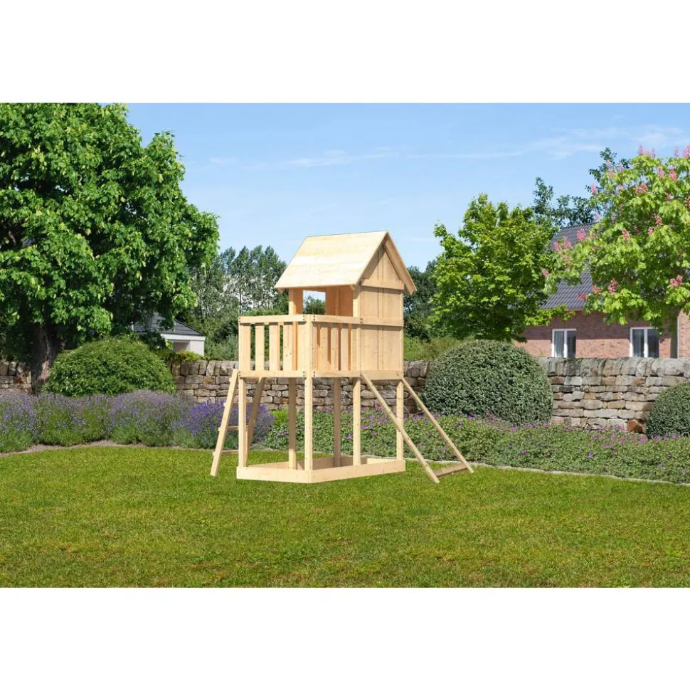 Kinderspielhaus 'Frieda' naturbelassene nordische Fichte 107 x 291 x 107 cm