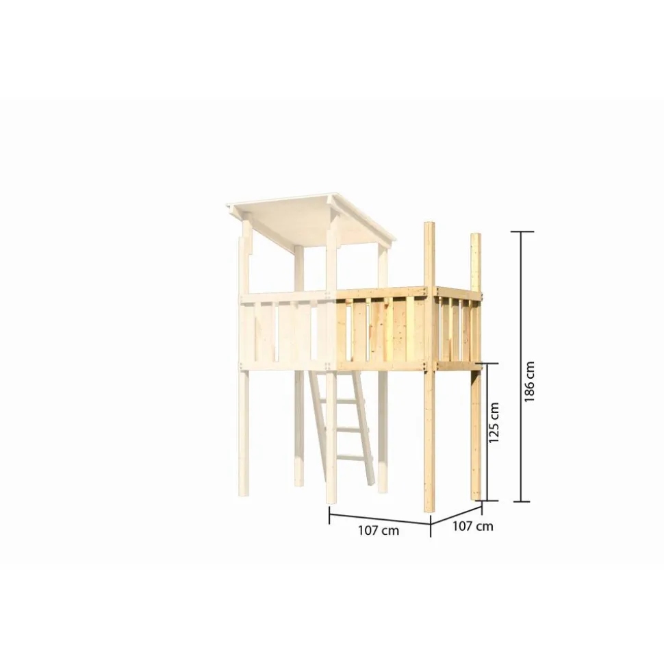 Kinderspielhaus 'Frieda' naturbelassene nordische Fichte 107 x 291 x 107 cm
