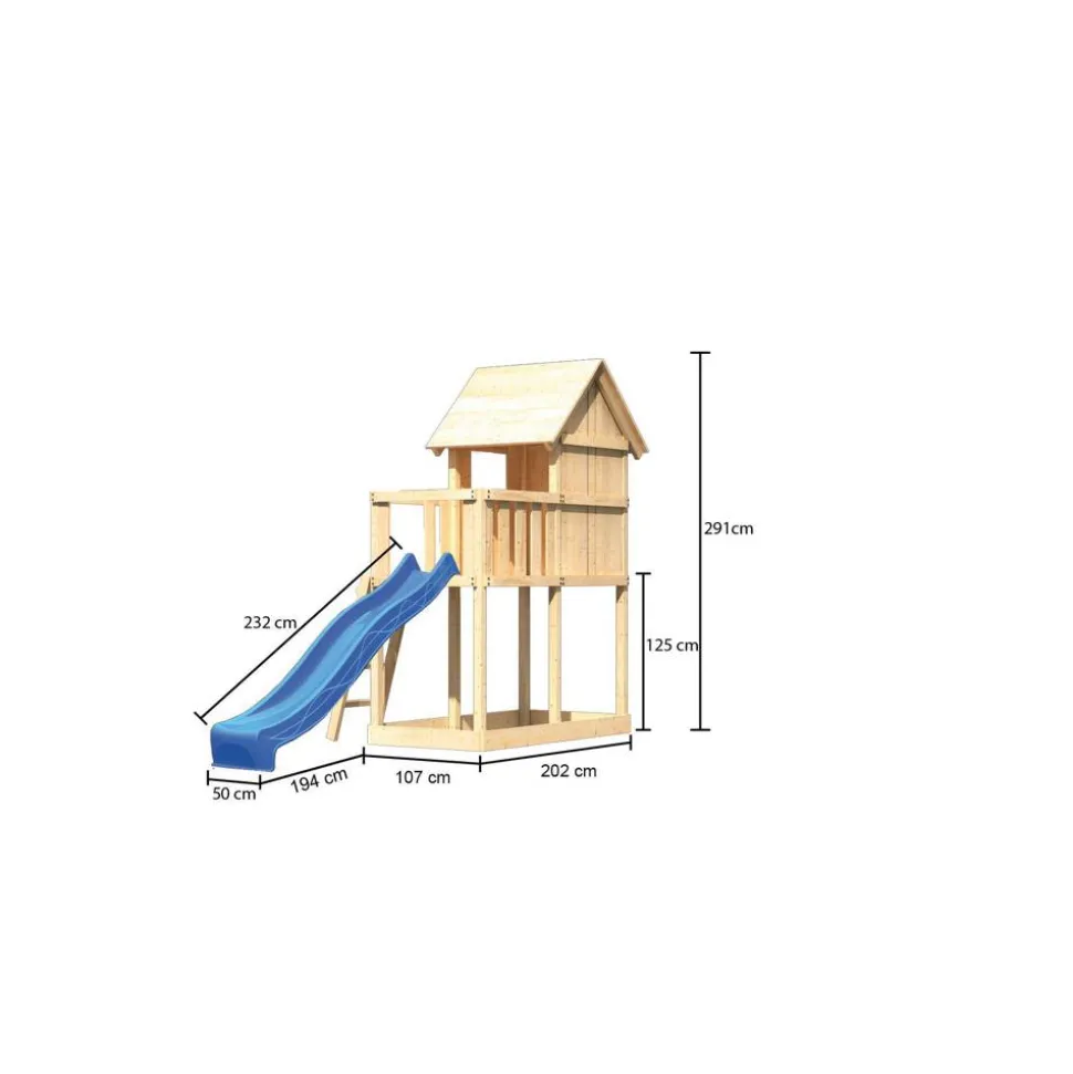 Kinderspielhaus 'Frieda' naturbelassene nordische Fichte 202 x 291 x 107 cm blau