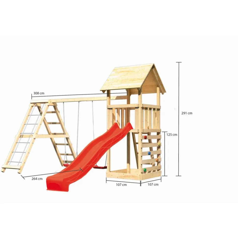 Kinderspielturm 'Lotti' naturbelassene nordische Fichte 107 x 291 x 107 cm