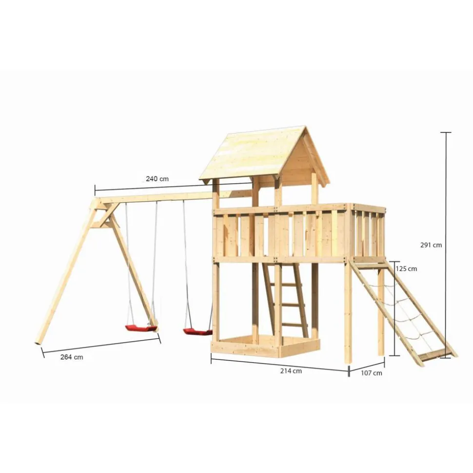Kinderspielturm 'Lotti' naturbelassene nordische Fichte 107 x 291 x 107 cm
