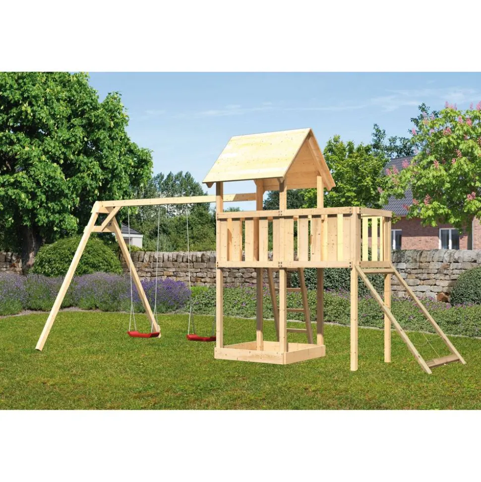 Kinderspielturm 'Lotti' naturbelassene nordische Fichte 107 x 291 x 107 cm