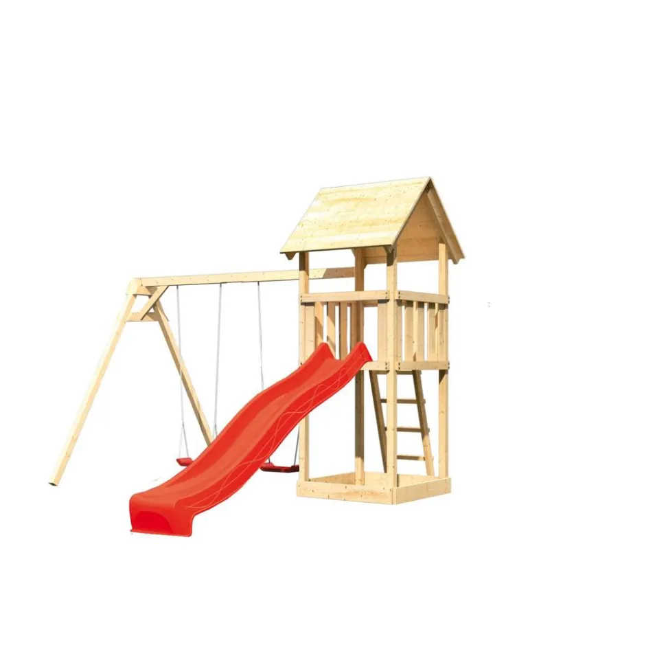 Kinderspielturm 'Lotti' Satteldach Doppelschaukel Rutsche rot