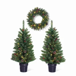 Künstliches Weihnachtsbaum-Set mit Kranz