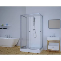 Komplettdusche 'White Wave' mit Schiebetür silber 80 x 110 cm
