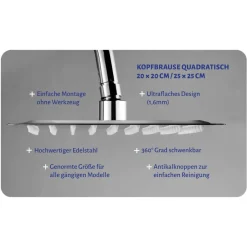 Kopfbrause Edelstahl silbern 25 x 25 cm