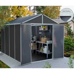 Kunststoff-Gerätehaus 'Rubicon' 237 x 303 cm Polycarbonat dunkelgrau