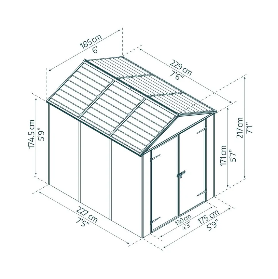 Kunststoff-Gerätehaus 'Rubicon' 185 x 229 cm Polycarbonat dunkelgrau