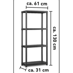 Kunststoffregal 130 x 61 x 31 cm 4 Böden à 25 kg