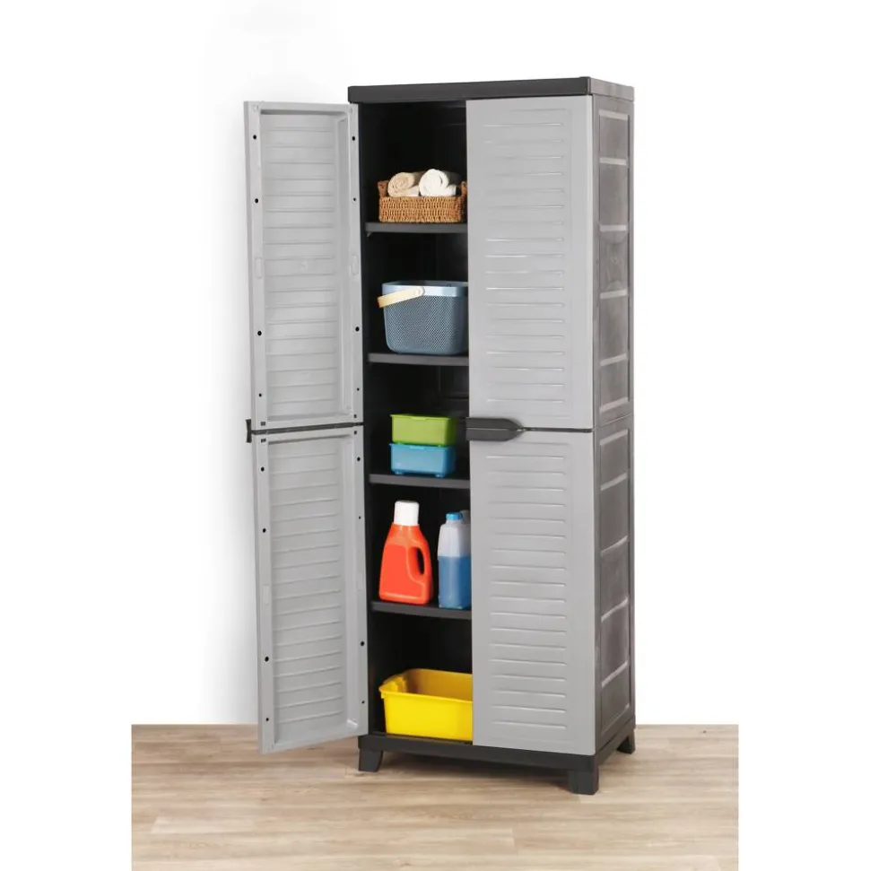 Kunststoffschrank grau mit 4 Böden 65 x 45 x 181 cm