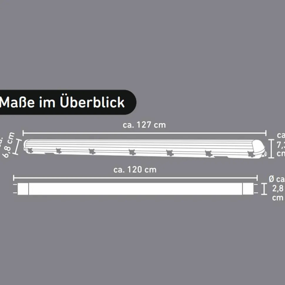 LED-Feuchtraumleuchte grau 18 W 1980 lm G13 4000 K IP 65