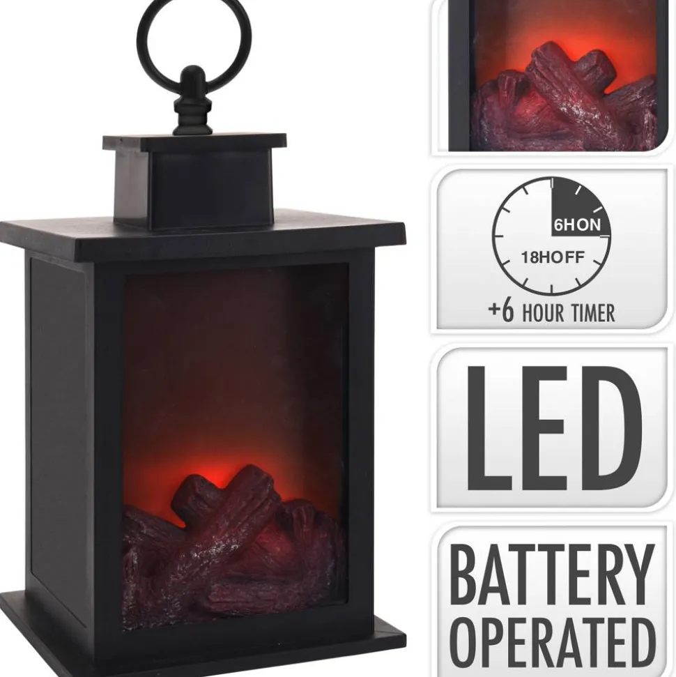 LED-Laterne 'Kamin' schwarz 14 x 14 x 24 cm