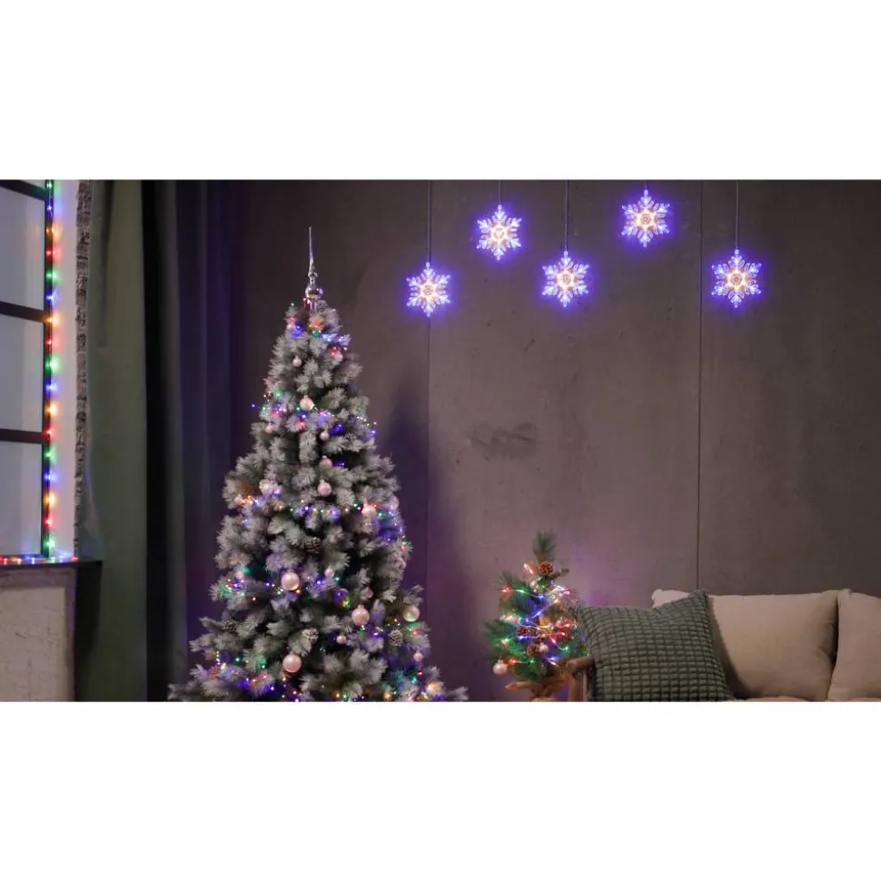 LED-Lichtervorhang 'Schneeflocke' 60 LEDs warmweiß/blau 120 cm