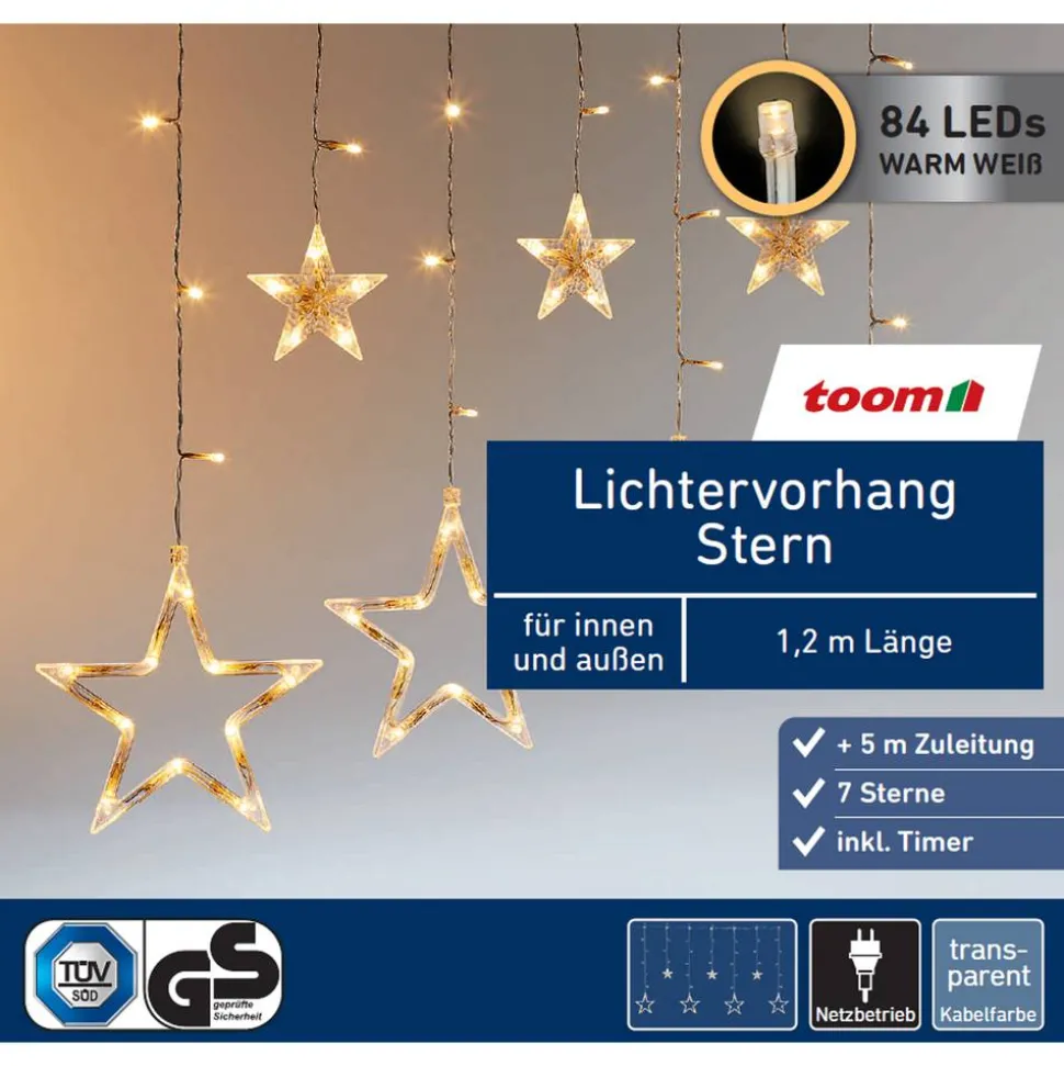 LED-Lichtervorhang 'Stern' 84 LEDs warmweiß 120 cm