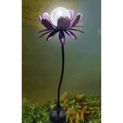 LED-Solar-Dekoleuchte 'Blume' lila-metallic mit Glaskugel 76 cm