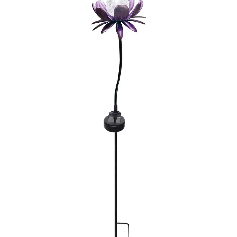 LED-Solar-Dekoleuchte 'Blume' lila-metallic mit Glaskugel 76 cm