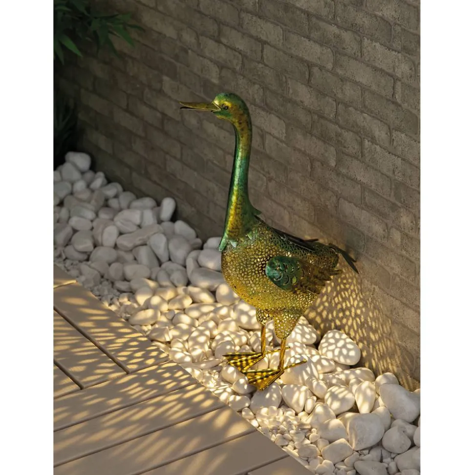 LED-Solar-Dekoleuchte 'Ente' goldfarben/grün 45,5 cm