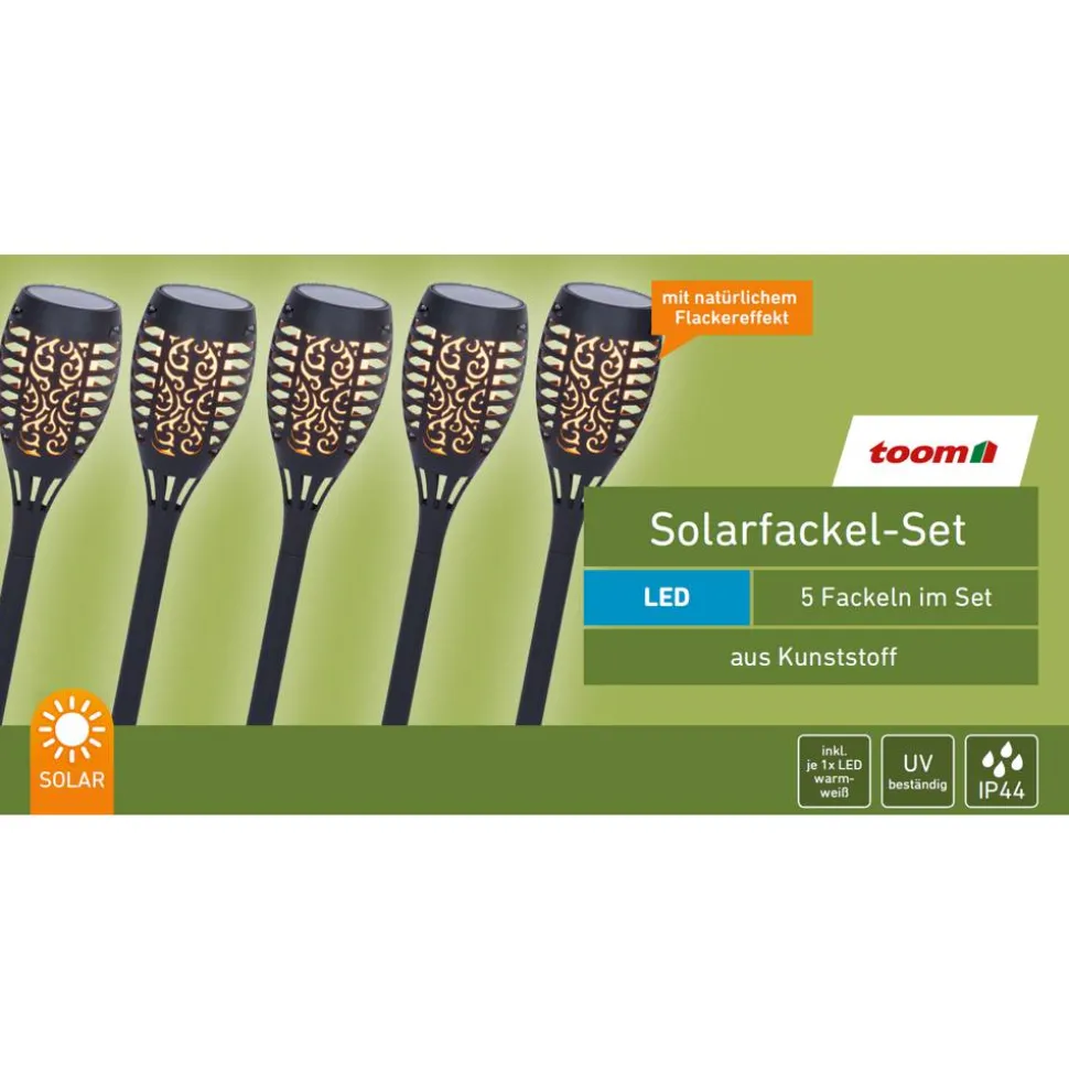 LED-Solarfackel-Set schwarz 43 cm, 5 Stück