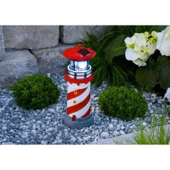 LED-Solarleuchte 'Leuchtturm' weiß/rot 26,5 cm
