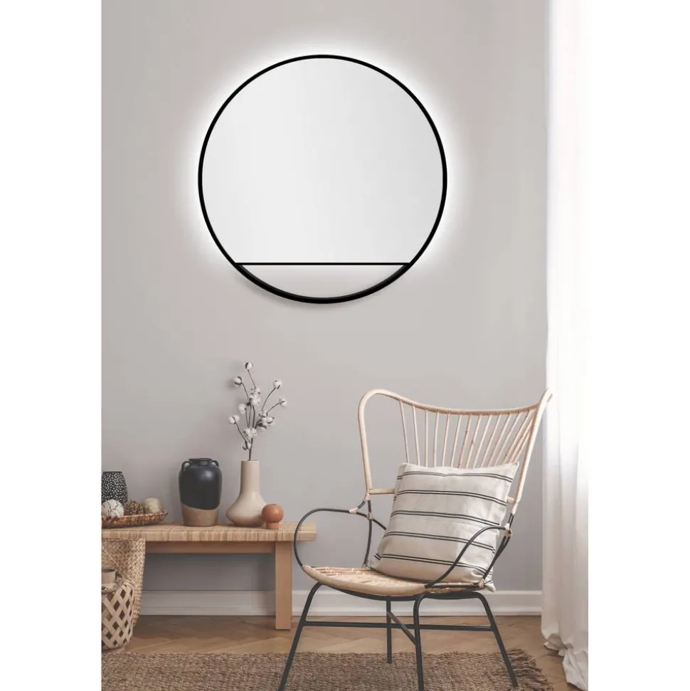 LED-Spiegel 'Silver Cosmos' schwarz Ø 80 cm