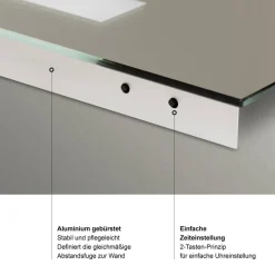 LED-Spiegel 'Silver Elegance' mit Uhr 80 x 60 cm
