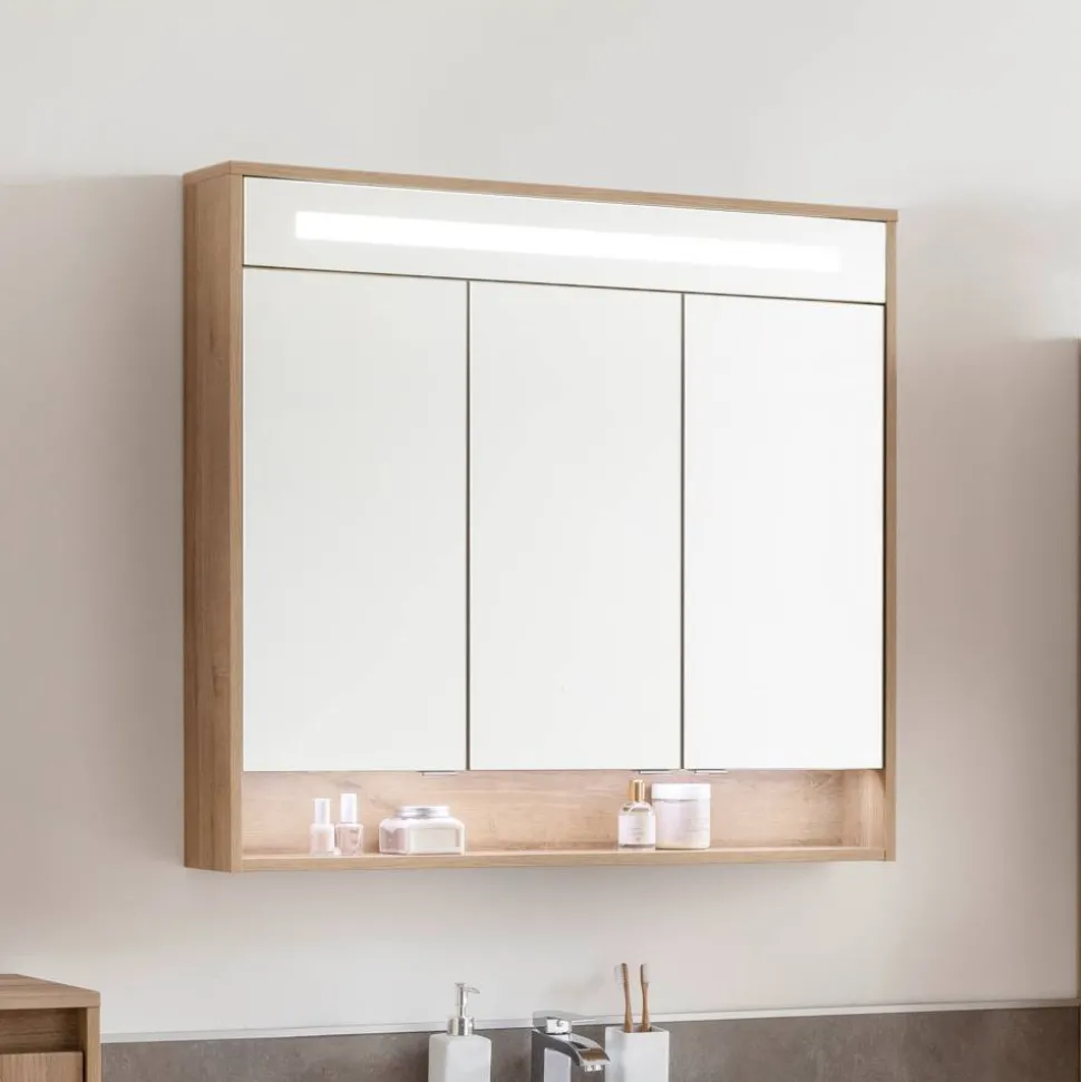 LED-Spiegelschrank 'Natura' braun 93,4 x 84 x 15,5 cm
