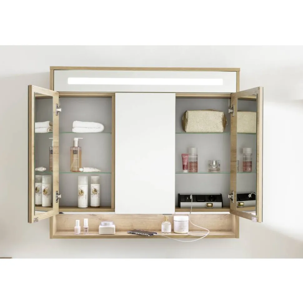 LED-Spiegelschrank 'Natura' braun 93,4 x 84 x 15,5 cm
