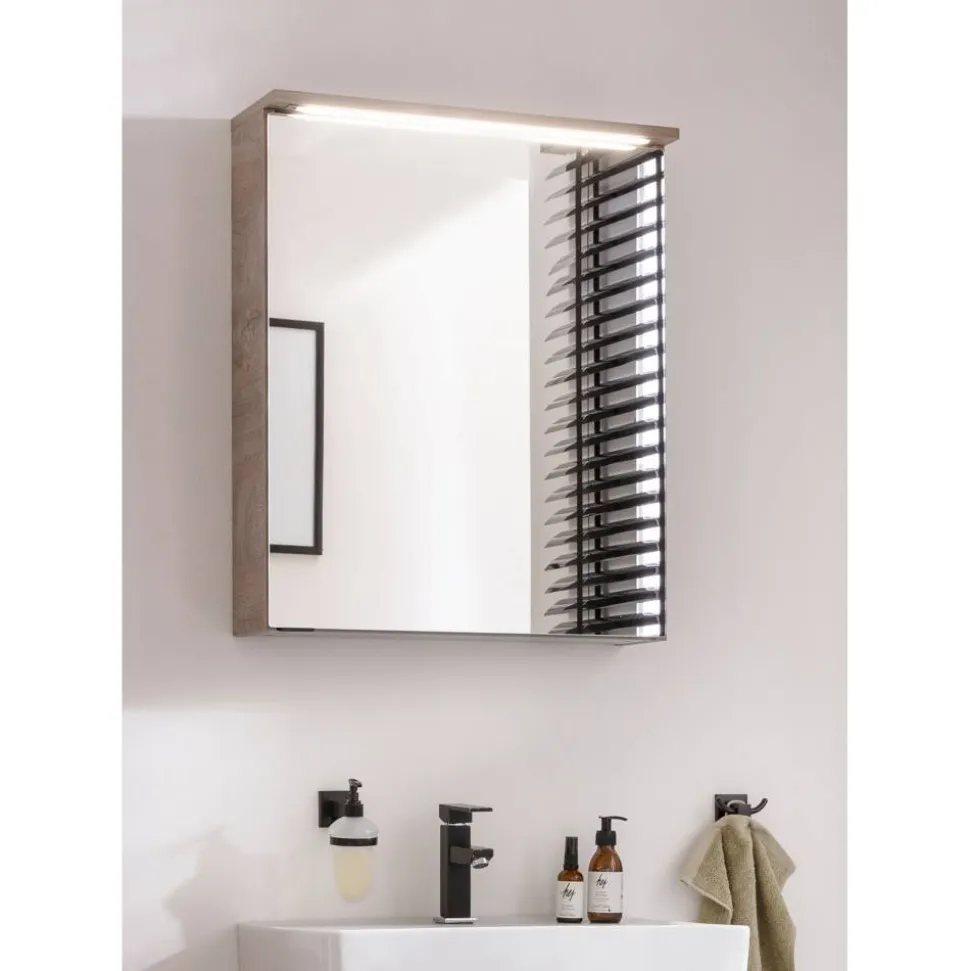 LED-Spiegelschrank 'Oxford' braun 60,2 x 69,6 x 20 cm