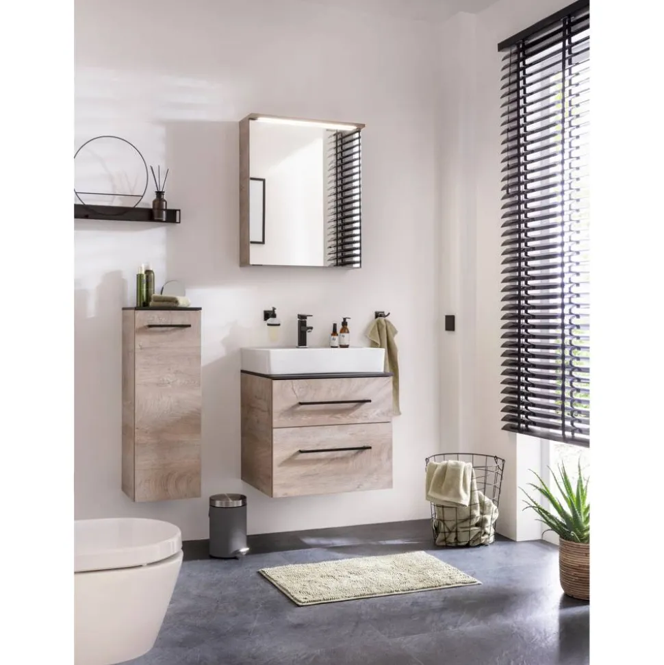 LED-Spiegelschrank 'Oxford' braun 60,2 x 69,6 x 20 cm