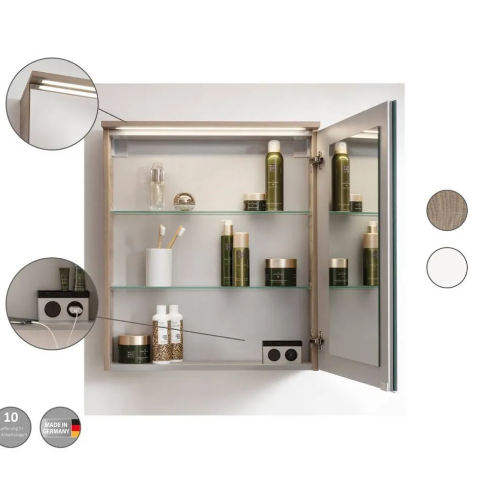 LED-Spiegelschrank 'Oxford' braun 60,2 x 69,6 x 20 cm