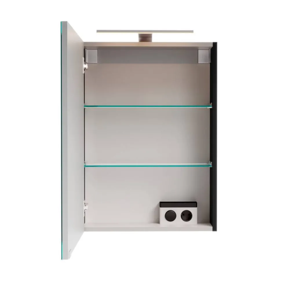 LED-Spiegelschrank 'SBC' schwarz matt 50 x 68 x 15,3 cm links