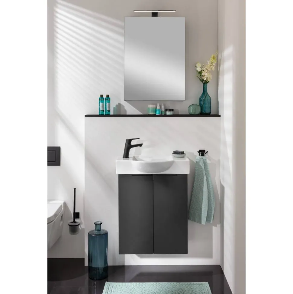 LED-Spiegelschrank 'SBC' schwarz matt 50 x 68 x 15,3 cm links